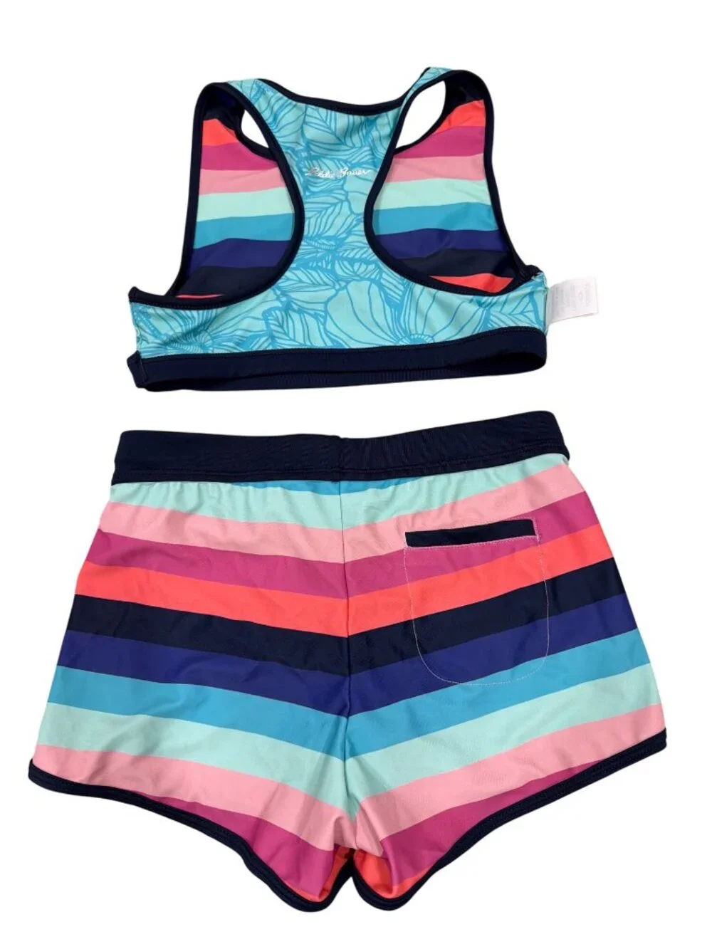 Eddie Bauer Kids 2-Piece Tankini Set Striped & Floral Size M (10/12) Polyester B